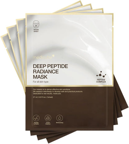 Medicube Deep Peptide Radiance Mask | Hydrating, Elasticity-Enhancing, & Plumping Facial Mask | Quadruple Peptide & Hyaluronic Acid | Vegan-Approved Sheet Mask | K-Beauty Skincare | 4 Packs Only