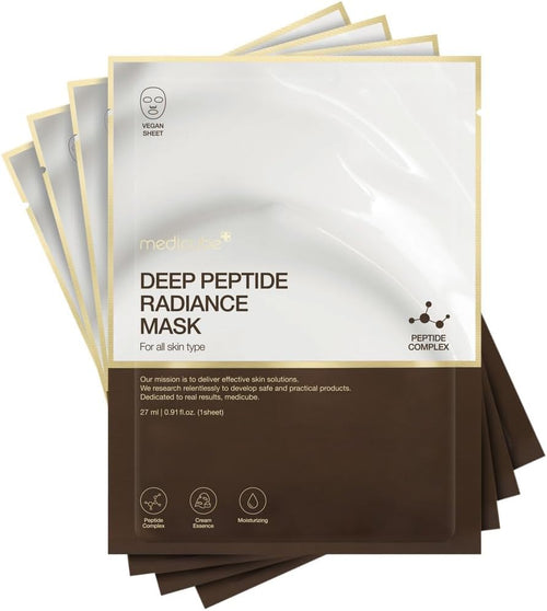 Medicube Deep Peptide Radiance Mask | Hydrating, Elasticity-Enhancing, & Plumping Facial Mask | Quadruple Peptide & Hyaluronic Acid | Vegan-Approved Sheet Mask | K-Beauty Skincare | 4 Packs Only